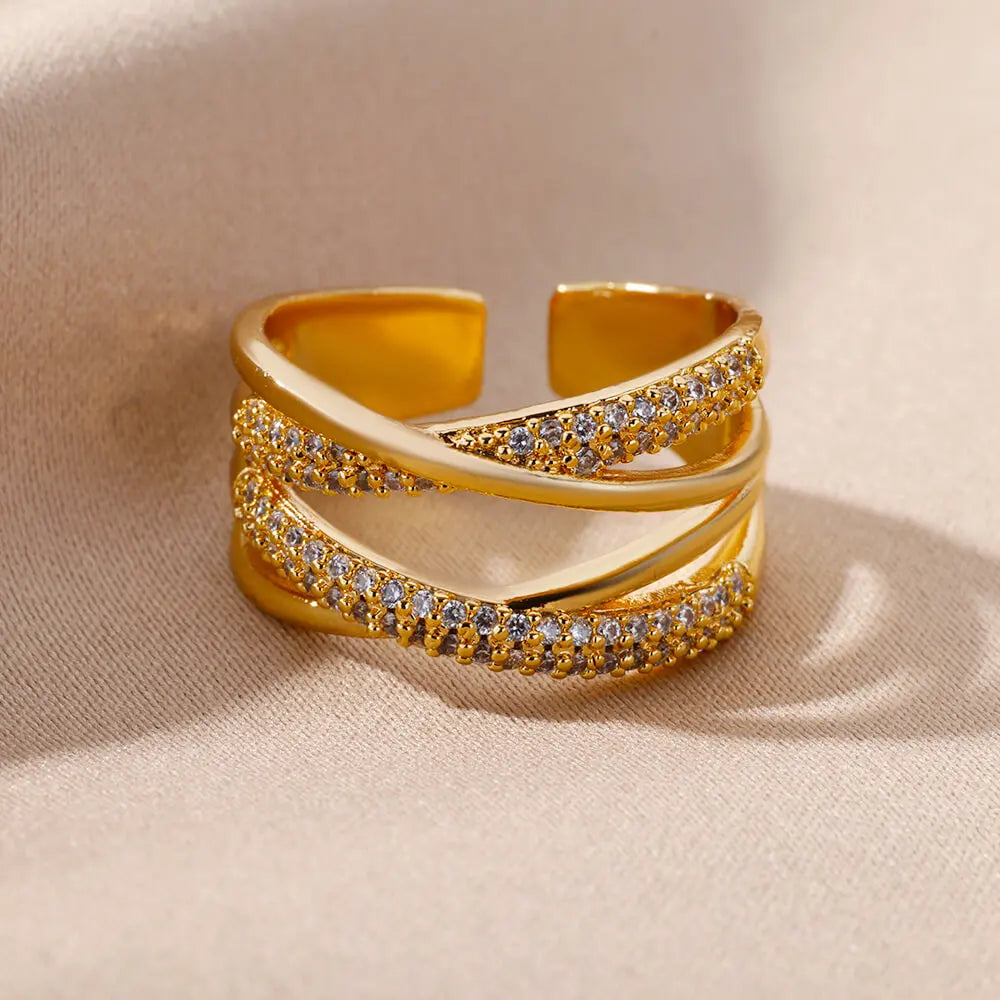 Jewlena 18K Gold Plated Zircon Ring Modern Elegance with a Unique Edge