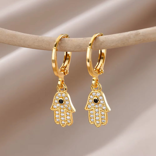 New in Zircon Evil Eye Earrings for Women Gold Color Stainelss Steel Earring Wedding Aesthetic Vintage Jewelry Gift Brincos