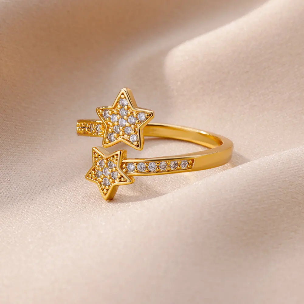 Nova Star Duo Ring – Trendy Gold Stainless Steel Zircon Jewlena