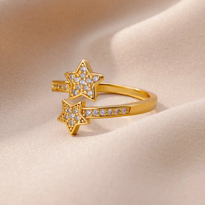 Nova Star Duo Ring – Trendy Gold Stainless Steel Zircon Jewlena
