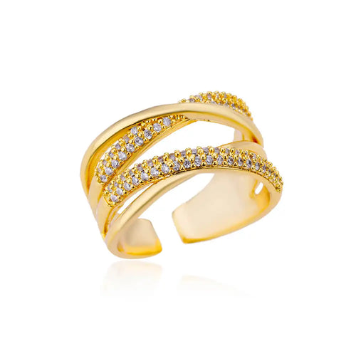 Jewlena 18K Gold Plated Zircon Ring Modern Elegance with a Unique Edge
