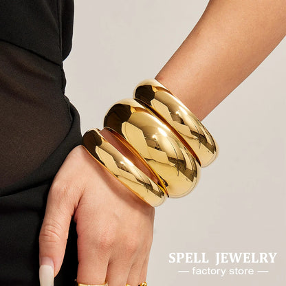 Jewlena™ Classic Glossy Gold Bangles – Timeless 18K Elegance in Stainless Steel