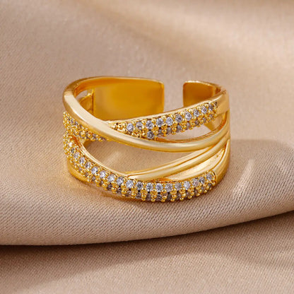 Jewlena 18K Gold Plated Zircon Ring Modern Elegance with a Unique Edge