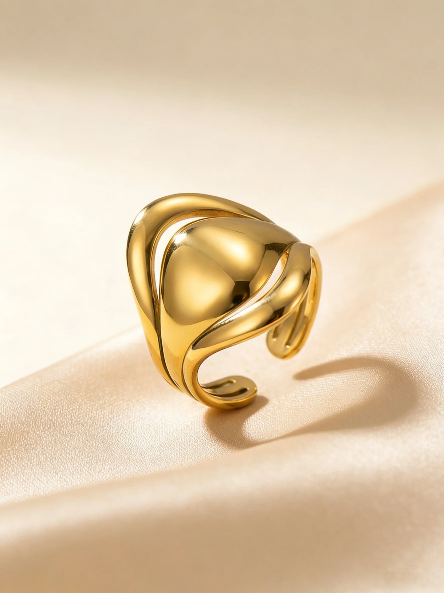 Unique Chic Irregular Stainless Steel Chunky Rings for Women Glossy 18K Gold Plated Open Ring Waterproof Trendy Jewelry New 2026