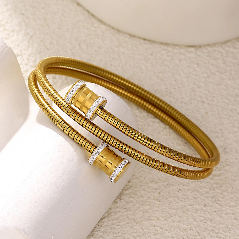 Freetry Classics Spring Stretch Bracelet Zircon Inlaid Stainless Steel Bracelet Stretch Wrist Decoration Novelty Jewelry Gift