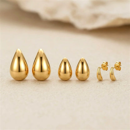 Jewlena™ Chunky Water Drop Earrings – Vintage Gold Statement Elegance