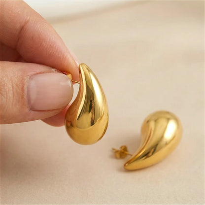 Jewlena™ Chunky Water Drop Earrings – Vintage Gold Statement Elegance
