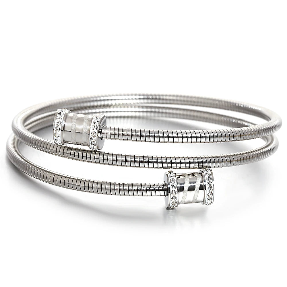 Freetry Classics Spring Stretch Bracelet Zircon Inlaid Stainless Steel Bracelet Stretch Wrist Decoration Novelty Jewelry Gift