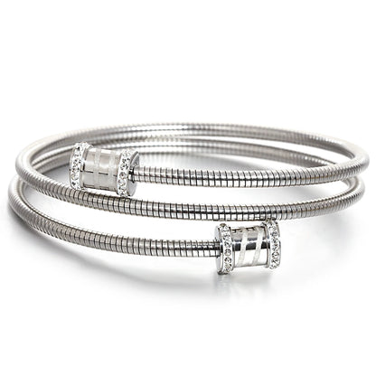 Freetry Classics Spring Stretch Bracelet Zircon Inlaid Stainless Steel Bracelet Stretch Wrist Decoration Novelty Jewelry Gift