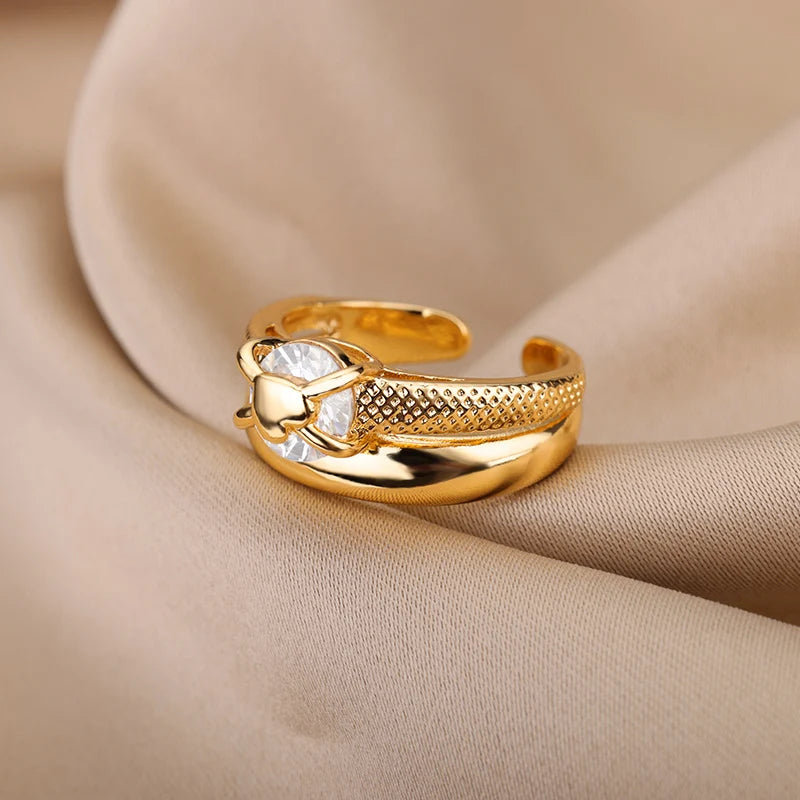 Jewlena Irregular Zircon Ring – 18K Gold Plated Elegance