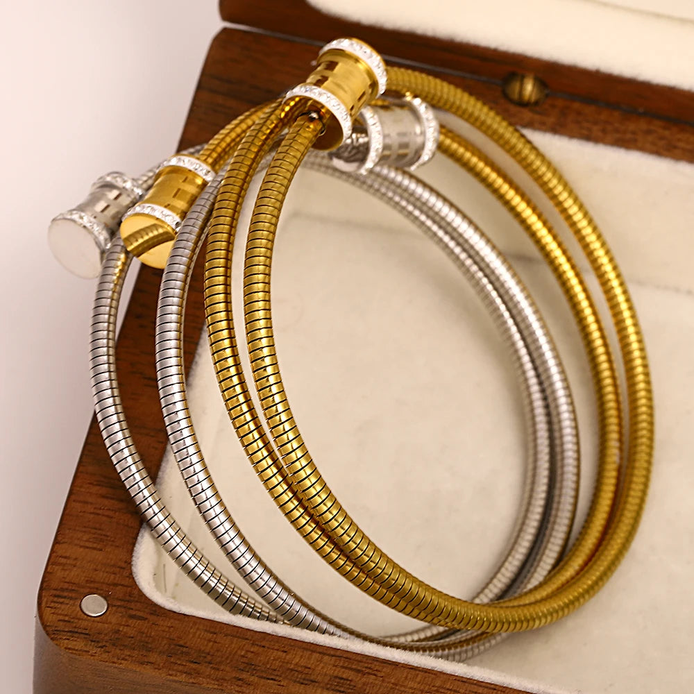 Freetry Classics Spring Stretch Bracelet Zircon Inlaid Stainless Steel Bracelet Stretch Wrist Decoration Novelty Jewelry Gift