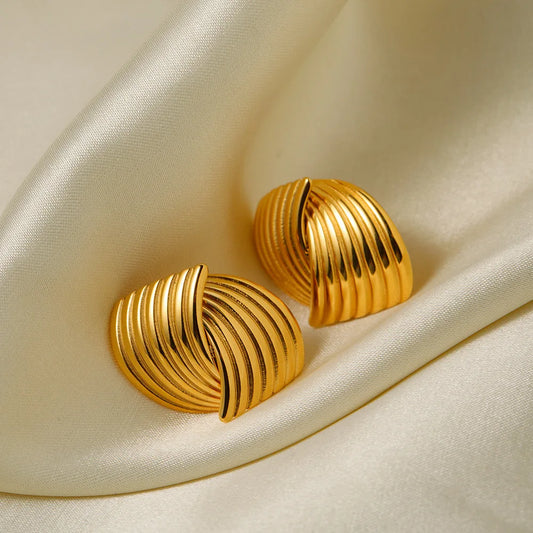 Jewlena™ Three-Layer Knot Earrings – Glossy Vintage Gold Statement