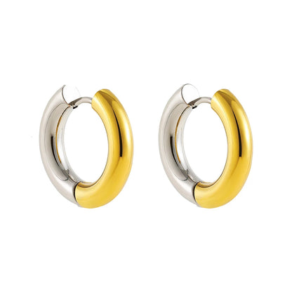 Two-Tone Glossy Huggie Hoop Earrings™ – Bold Retro Style with Modern Edge