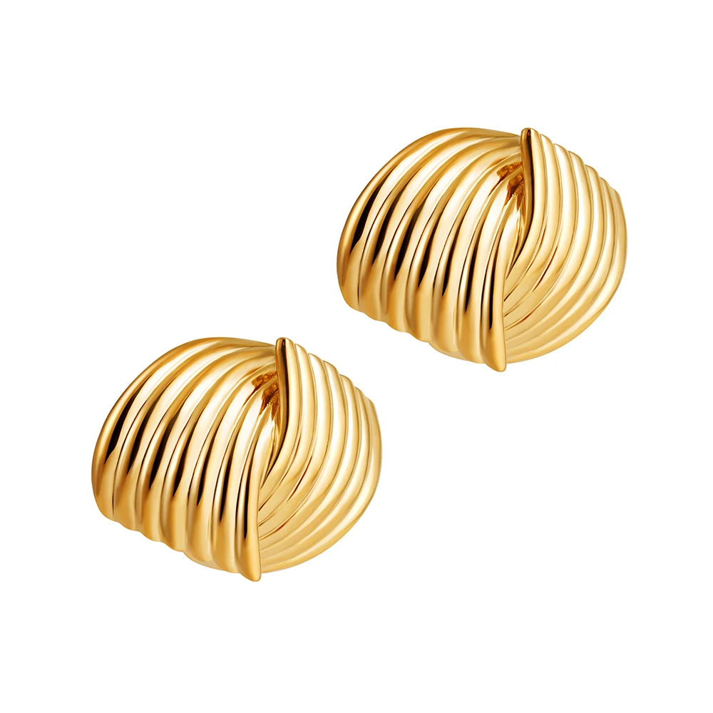 Retro Intersecting Stud Earrings 18K Gold Plated Stainless Steel
