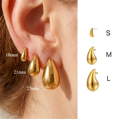 Jewlena™ Chunky Water Drop Earrings – Vintage Gold Statement Elegance