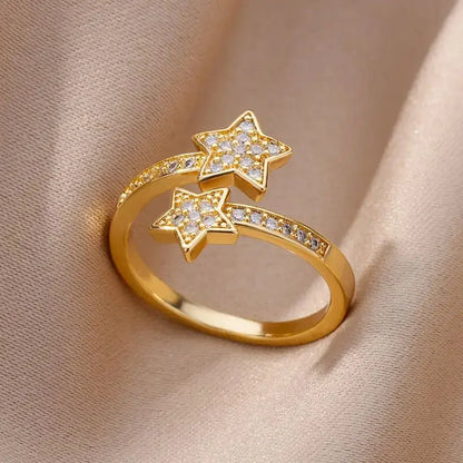 Nova Star Duo Ring – Trendy Gold Stainless Steel Zircon Jewlena