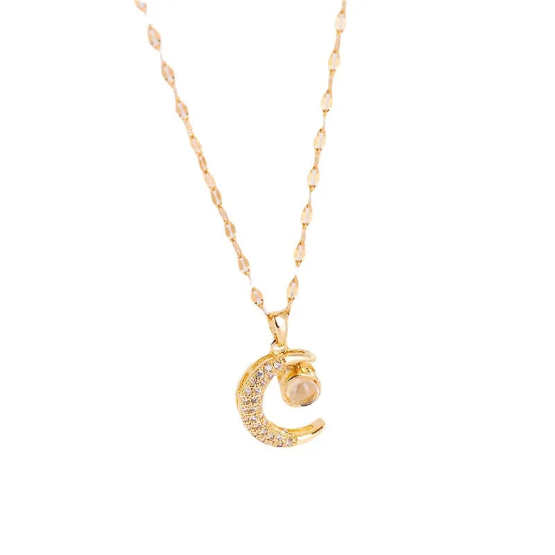 Jewlena Lunar Glow Necklace Stainless Steel Moon Pendant