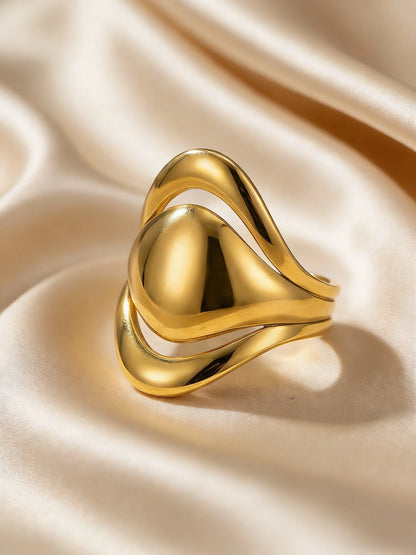 Unique Chic Irregular Stainless Steel Chunky Rings for Women Glossy 18K Gold Plated Open Ring Waterproof Trendy Jewelry New 2026