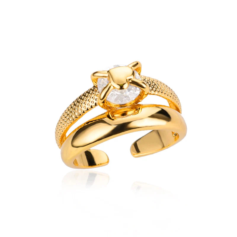 Jewlena Irregular Zircon Ring – 18K Gold Plated Elegance