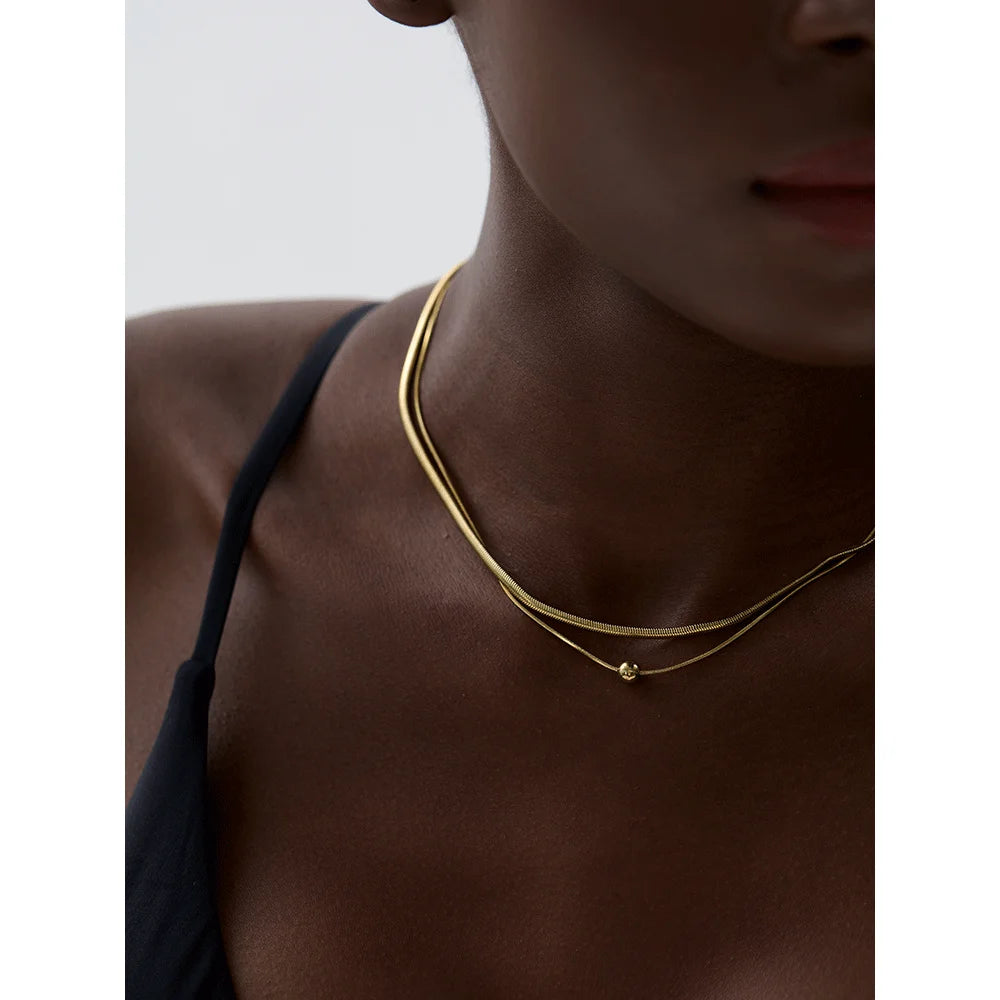 Necklace 18K Gold Double Layer Snake Chain Set™ – Effortless Luxury, Timeless Shine