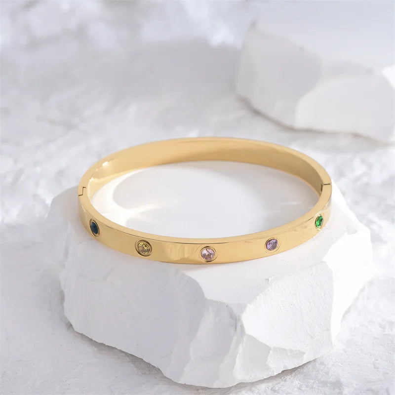 Jewlena Golden Cross Bangle Classic Stainless Steel Bracelet