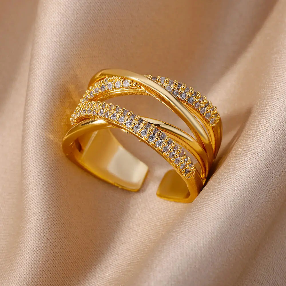 Jewlena 18K Gold Plated Zircon Ring Modern Elegance with a Unique Edge