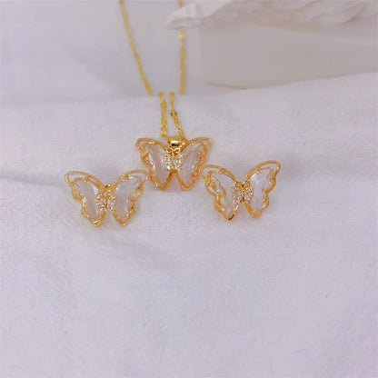 Micro-Inlaid Butterfly Necklace & Earrings Set