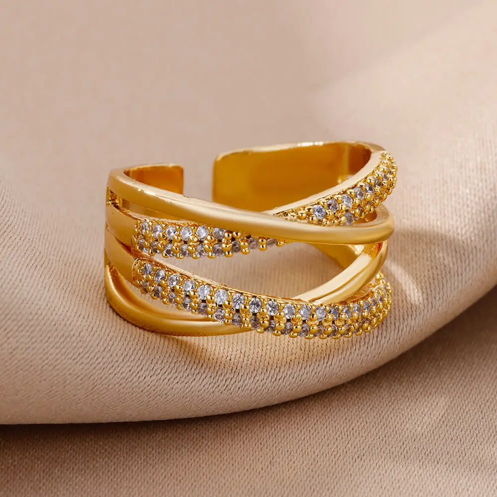 Jewlena 18K Gold Plated Zircon Ring Modern Elegance with a Unique Edge