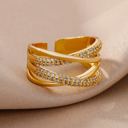Jewlena 18K Gold Plated Zircon Ring Modern Elegance with a Unique Edge