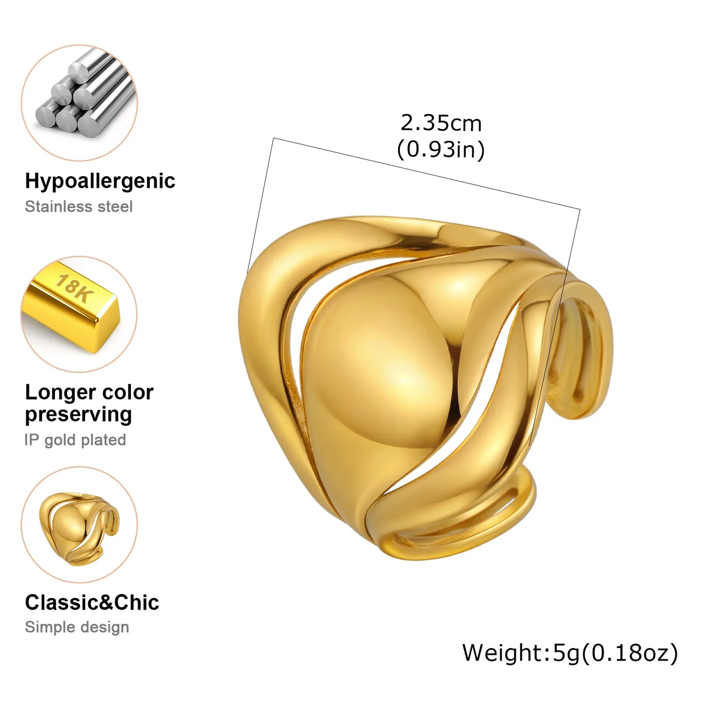 Unique Chic Irregular Stainless Steel Chunky Rings for Women Glossy 18K Gold Plated Open Ring Waterproof Trendy Jewelry New 2026