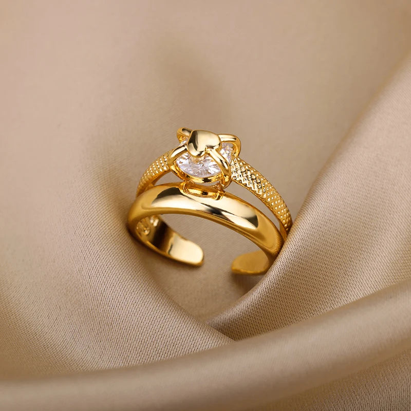 Jewlena Irregular Zircon Ring – 18K Gold Plated Elegance