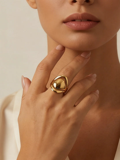 Unique Chic Irregular Stainless Steel Chunky Rings for Women Glossy 18K Gold Plated Open Ring Waterproof Trendy Jewelry New 2026