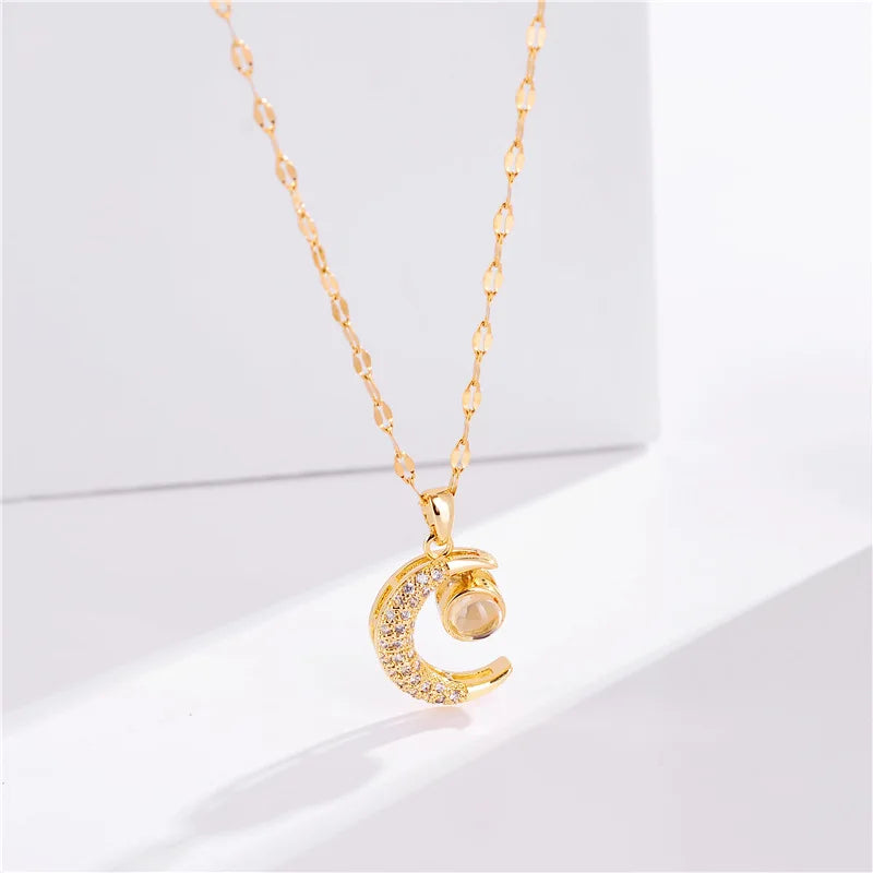 Jewlena Lunar Glow Necklace Stainless Steel Moon Pendant