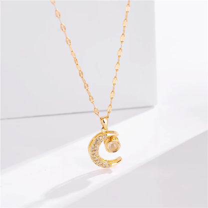 Jewlena Lunar Glow Necklace Stainless Steel Moon Pendant