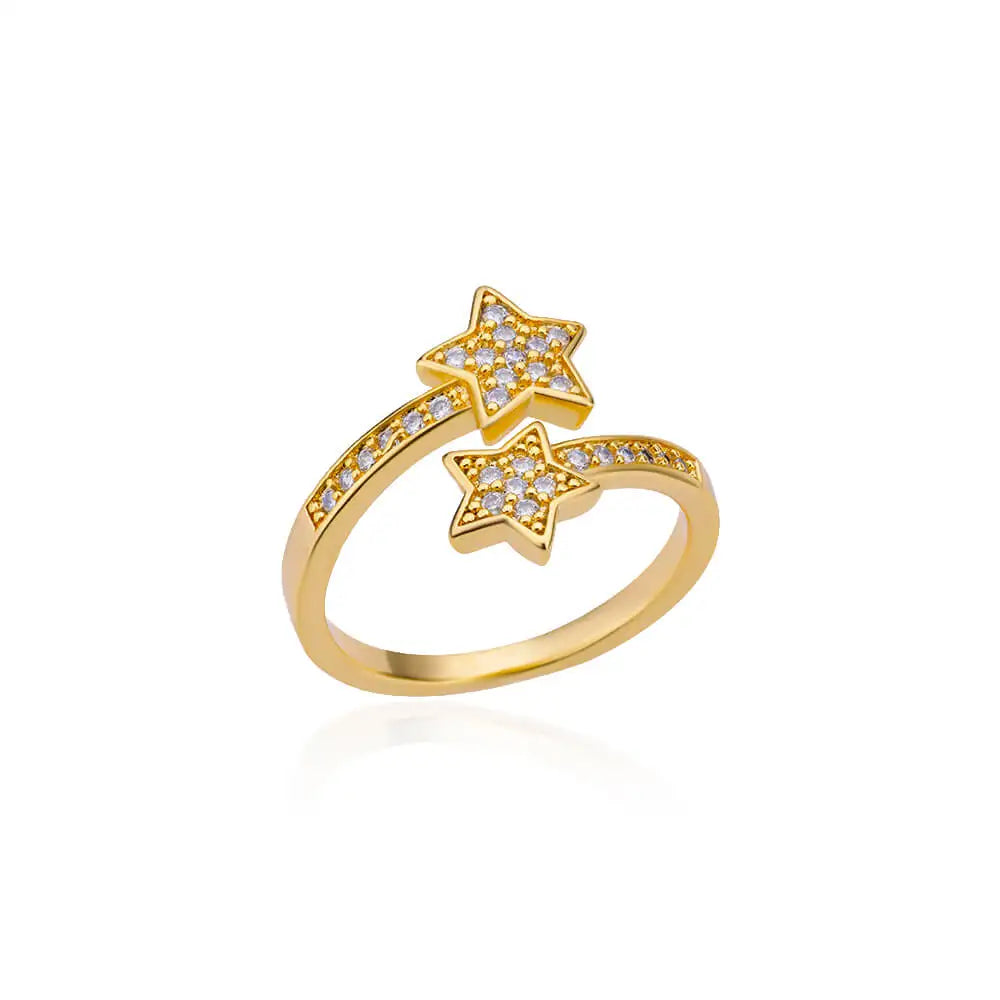 Nova Star Duo Ring – Trendy Gold Stainless Steel Zircon Jewlena