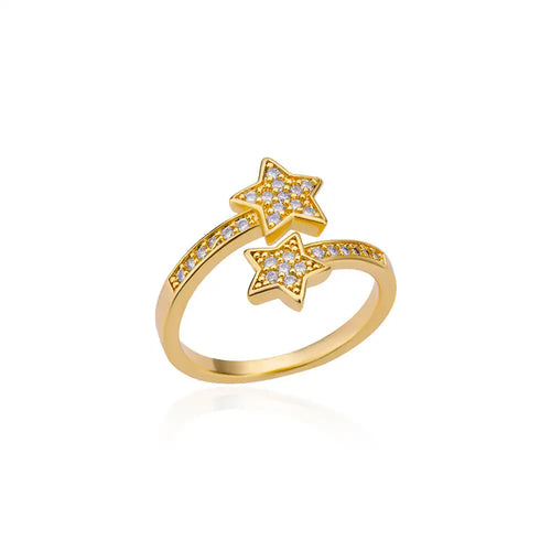 Nova Star Duo Ring – Trendy Gold Stainless Steel Zircon Jewlena