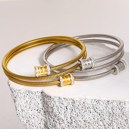 Freetry Classics Spring Stretch Bracelet Zircon Inlaid Stainless Steel Bracelet Stretch Wrist Decoration Novelty Jewelry Gift