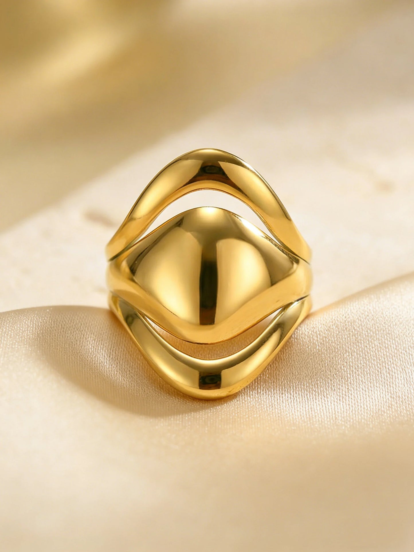 Unique Chic Irregular Stainless Steel Chunky Rings for Women Glossy 18K Gold Plated Open Ring Waterproof Trendy Jewelry New 2026