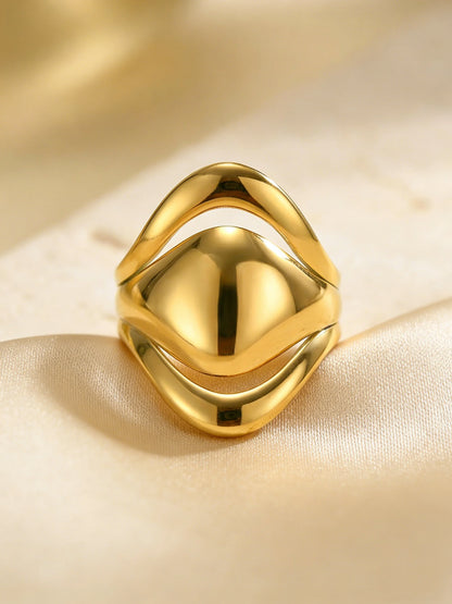 Unique Chic Irregular Stainless Steel Chunky Rings for Women Glossy 18K Gold Plated Open Ring Waterproof Trendy Jewelry New 2026