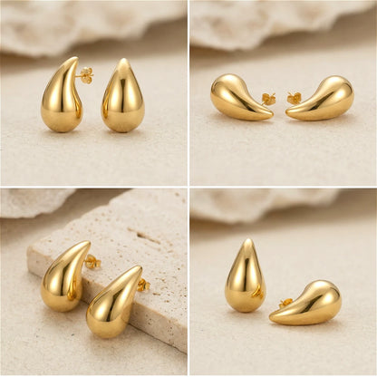 Jewlena™ Chunky Water Drop Earrings – Vintage Gold Statement Elegance
