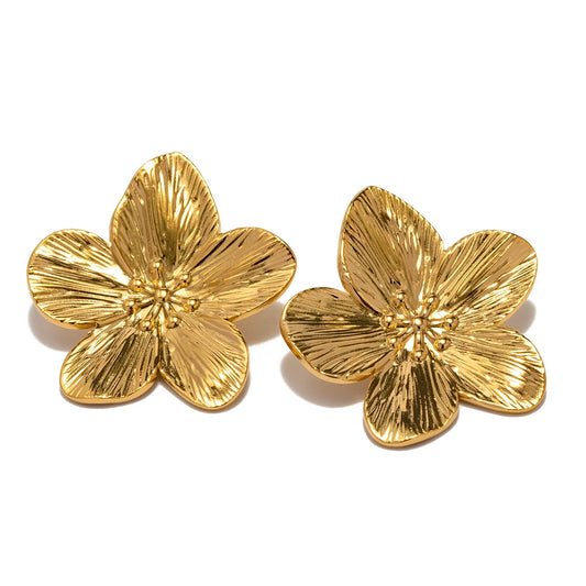 Jewlena™ Vintage Flower Stud Earrings – Hypoallergenic 18K Gold Elegance