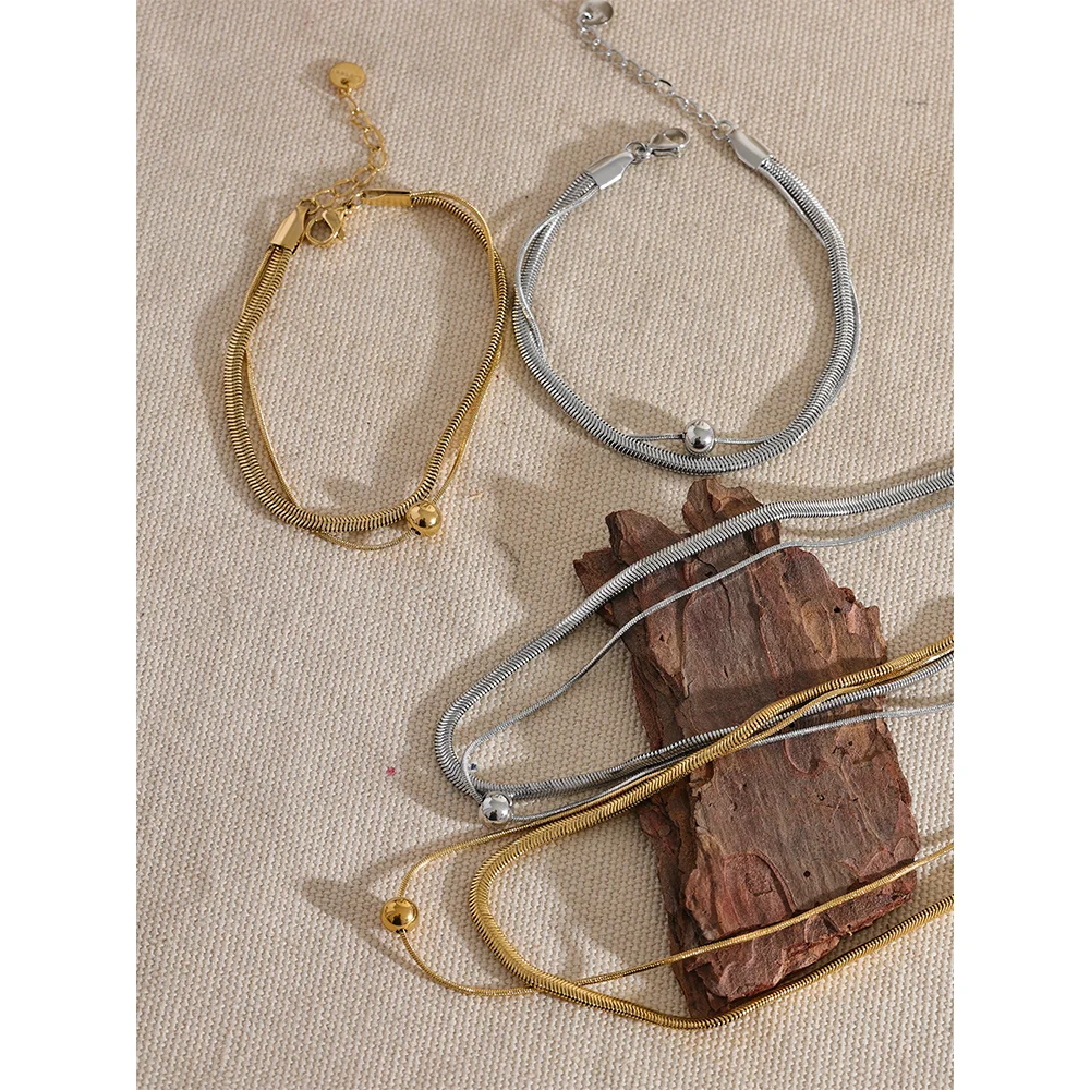 Necklace 18K Gold Double Layer Snake Chain Set™ – Effortless Luxury, Timeless Shine