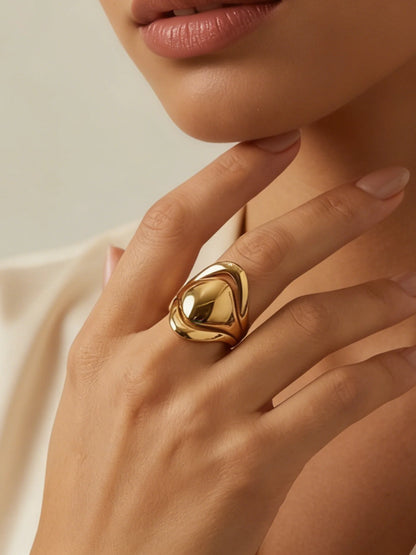 Unique Chic Irregular Stainless Steel Chunky Rings for Women Glossy 18K Gold Plated Open Ring Waterproof Trendy Jewelry New 2026