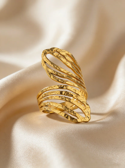 Irregular Hammered Stainless Steel 18K Gold Plated Rings, Adjustable Open Geometric Texture Rings for Women, Statement Jewelry