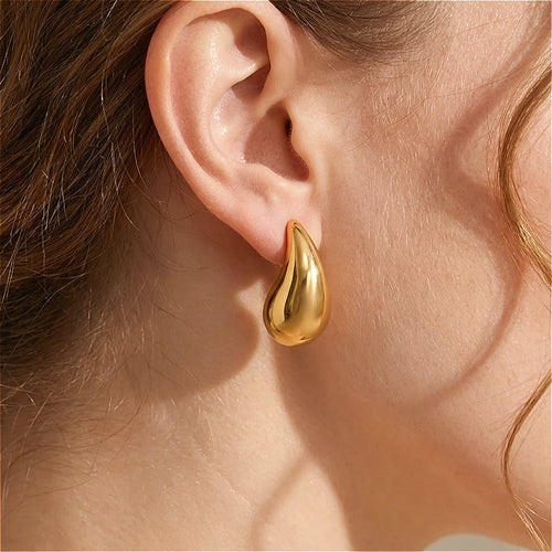 Jewlena™ Chunky Water Drop Earrings – Vintage Gold Statement Elegance