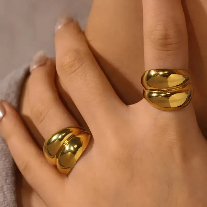 Jewlena™ Double Layer Geometric Ring Waterproof Stainless Steel Elegance