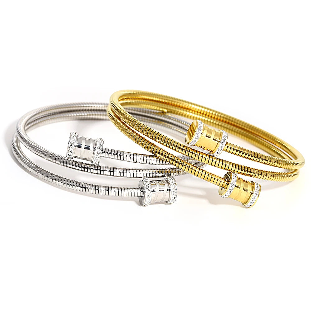 Freetry Classics Spring Stretch Bracelet Zircon Inlaid Stainless Steel Bracelet Stretch Wrist Decoration Novelty Jewelry Gift
