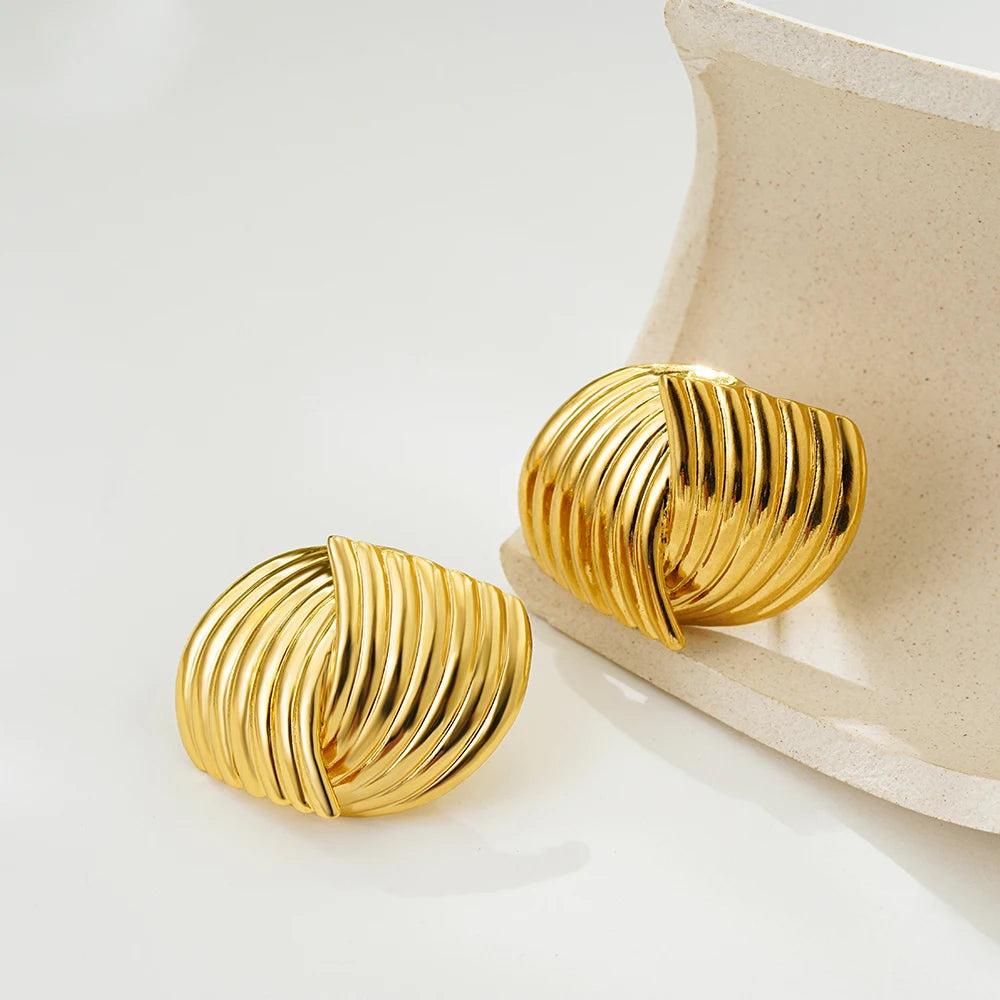 Retro Intersecting Stud Earrings 18K Gold Plated Stainless Steel