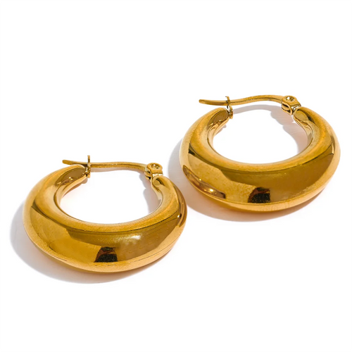 Yhpup Geometric Statement Hoop Earrings™ – 18K Gold Elegance with Modern Texture