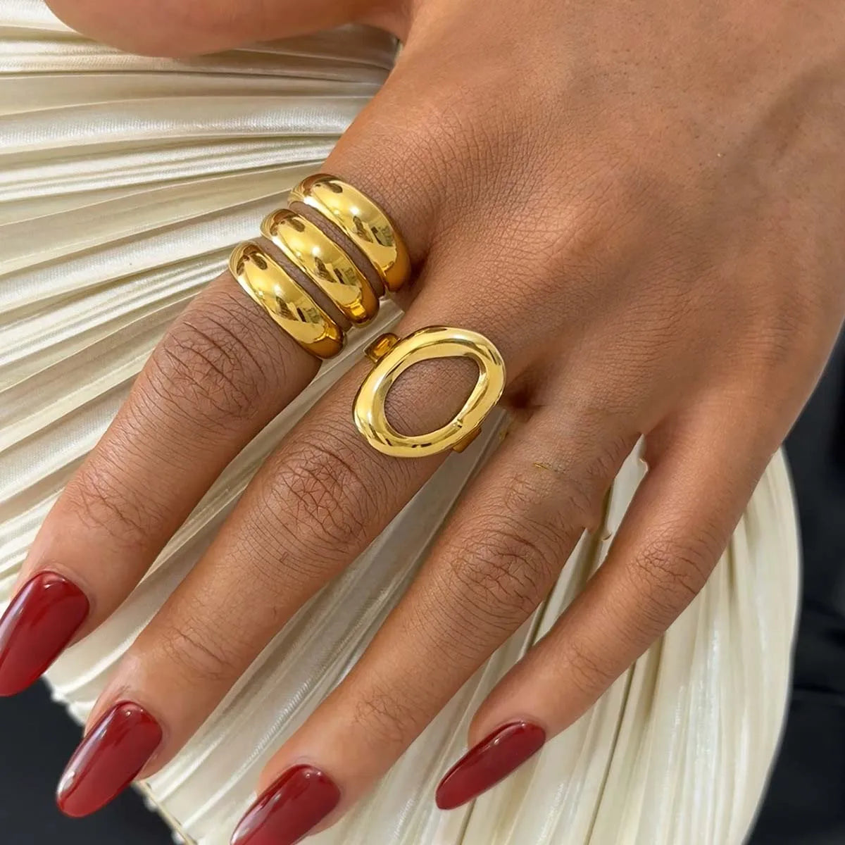 Jewlena Classic Geometry Ring Timeless Stainless Steel Statement